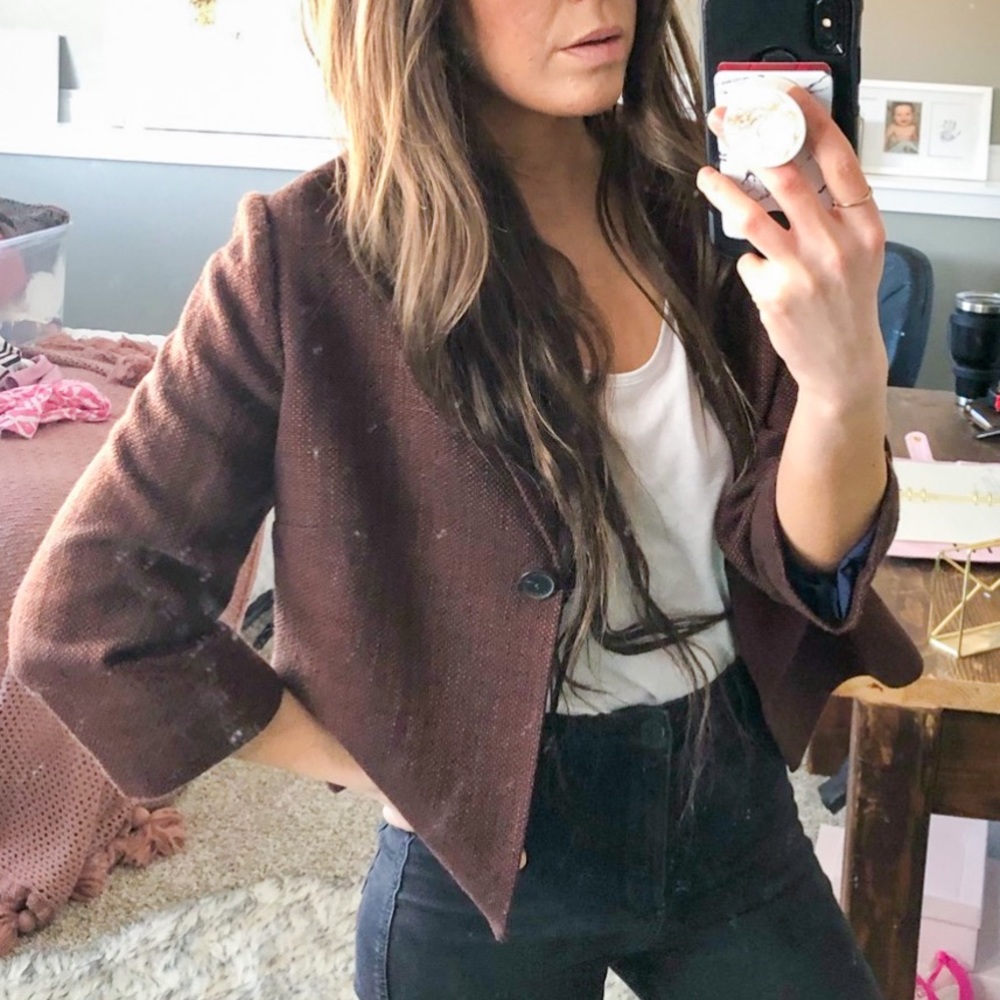 Vintage style tweed knit Jacket blazer fall professional casual trendy  AA